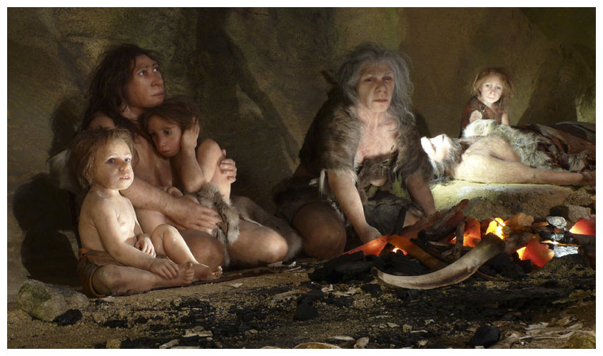 Neandertalska rodzina - rekonstrukcja w Muzeum Neandertalskim w Krapinie w Chorwacji