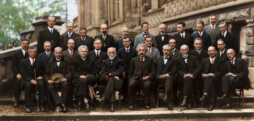 Najwięksi naukowcy XX wieku, m.in. Maria Skłodowska-Curie, Albert Einstein, Niels Bohr