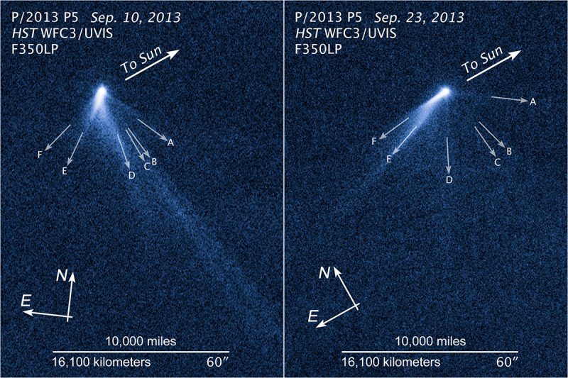 Kierunki rozmiary ogonów asteroidy P/2013 P5 