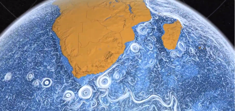 Południowy kraniec Afryki i prąd Agulhas. Ilustracja: NASA
