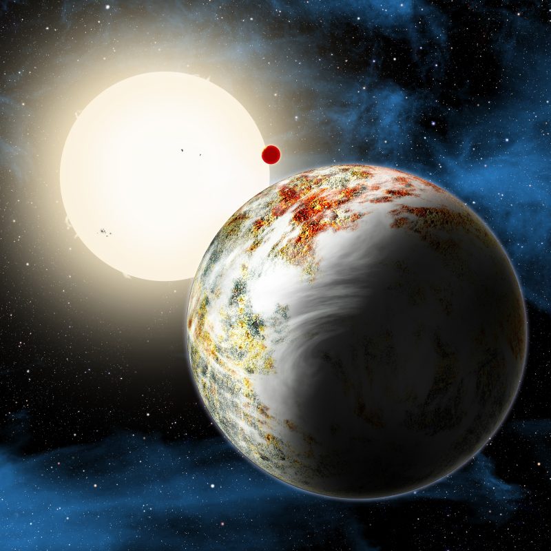 Tak może wyglądać "mega Ziemia" - planeta Kepler-10c krążąca wokół swojej gwiazdy. Na ilustracji widać jeszcze mniejszą planetę Kepler-10a, która też znajduje się w tym układzie. Rys. Harvard-Smithsonian Center for Astrophysics/David Aguilar