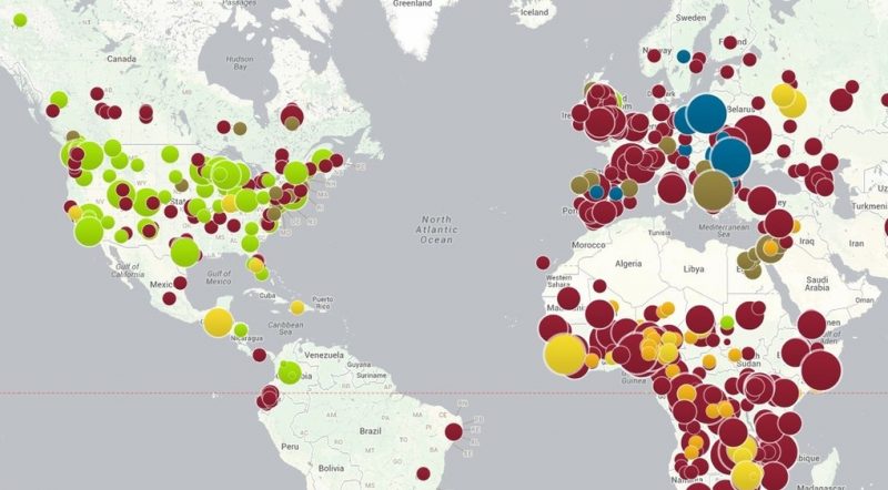 Ta interaktywna mapa pokazuje nawrót chorób, którym łatwo można zapobiegać dzięki szczepieniom. Obejmuje okres od jesieni 2008 roku do początku 2014 roku. Widać na niej, że w Polsce mamy już problem z odrą (szczepienia przeciw niej są obowiązkowe), a przede wszystkim z różyczką (szczepienia nieobowiązkowe). Dane zebrane zostały przez amerykańską niezależną organizację non-profit Council on Foreign Relations.