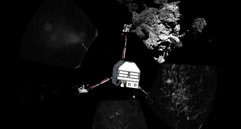 Rekonstrukcja prawdopodobnego położenia Philae na powierzchni komety 67P. Źródło: ESA/Philae/CIVA team 