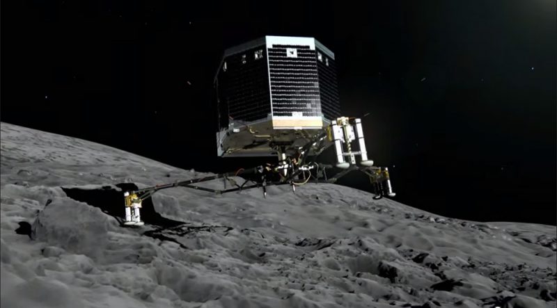 Tak miało wyglądać lądowanie Philae na komecie 67P/Czuriumow-Gierasimienko. Rys. ESA/ATG medialab