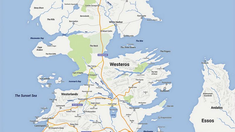 Mapa Westeros stylizowana na Google Maps. Źródło