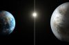 Porównanie Ziemi i Kepler-452b - nowa planeta jest większa, większe jest też gwiazda, wokół której krąży. Fot. Credits: NASA/JPL-Caltech/T. Pyle