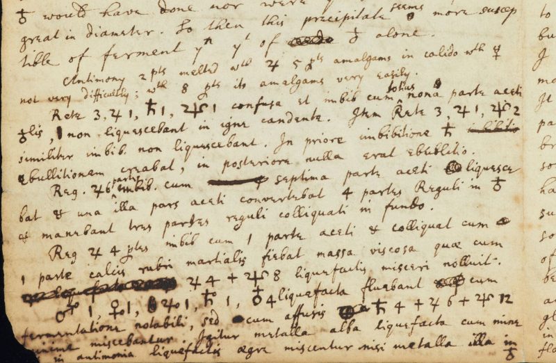 Fragment alchemicznego manuskryptu Newtona znajdującego się w bibliotece Cambridge University 