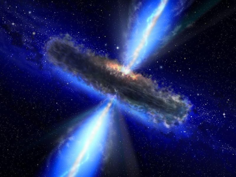 Kwazar zasilający supermasywną czarną dziurę. Źródło: Credit: NASA/ESA 