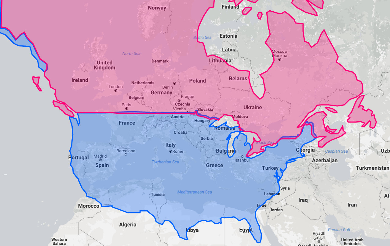 Tak wygląda mapa Ameryki Północnej naniesiona na mapę Europy – Crazy Nauka